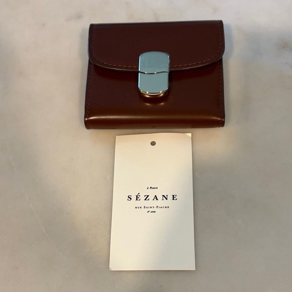Sézane Brown Leather Wallet with Silver Hardware